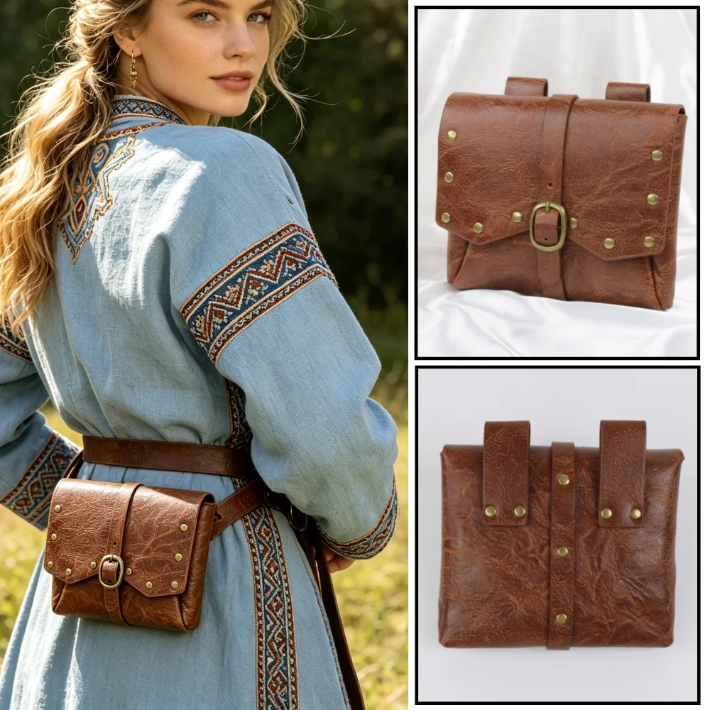 Steampunk Vintage Leather Pouch Bag Buckle Belt Medieval Renaissance Viking Larp Wallet Men Women Costume Gear Kits For Adult
