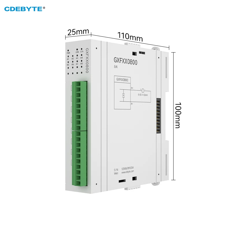 8AI Differential Current Remote IO Expansion Module RS485 Ethernet CDEBYTE GXFXX0800 Modbus DC 9-36V Works Only with Host