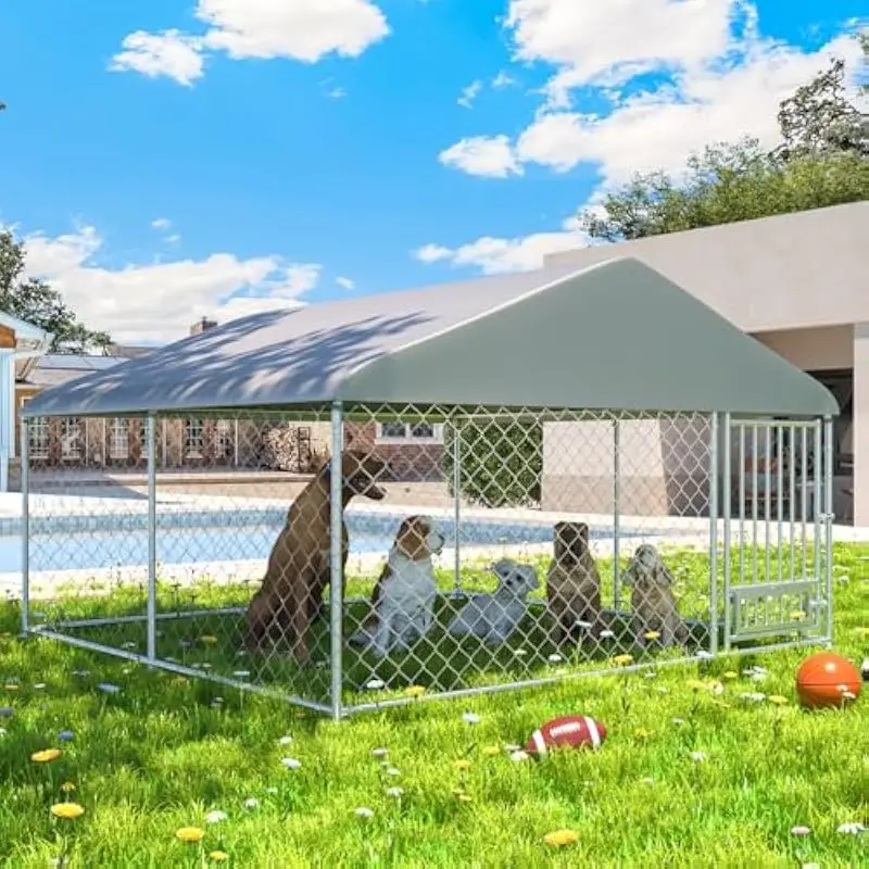 10x10 ft Heavy-Duty Outdoor Dog Enclosure with Reinforced Steel Frame 1.25 in Galvanized Pipes 2.5 mm Mesh Waterproof Sunproof P