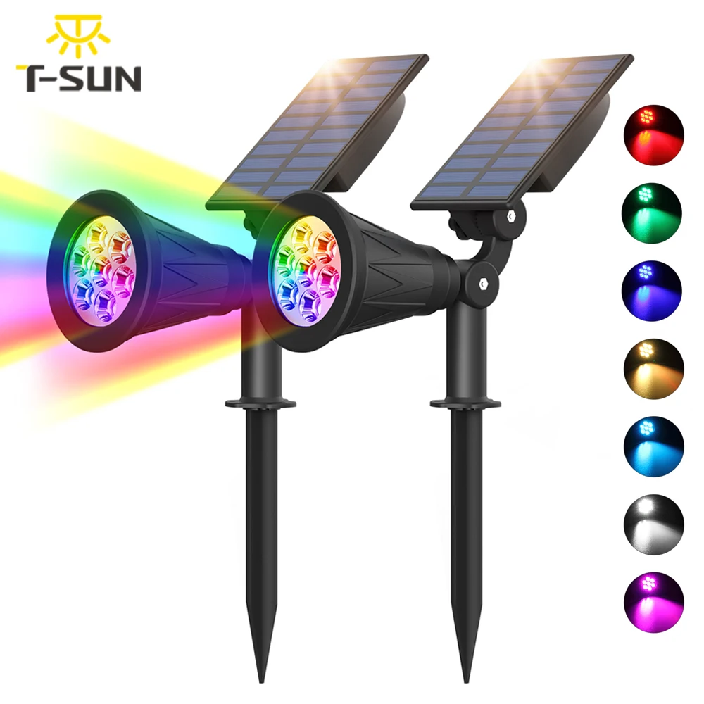 2pcs 7LED Solar Spotlight Auto Color-Changing Outdoor Lighting Garden Solar Lamp Landscape Wall Light for Decoration