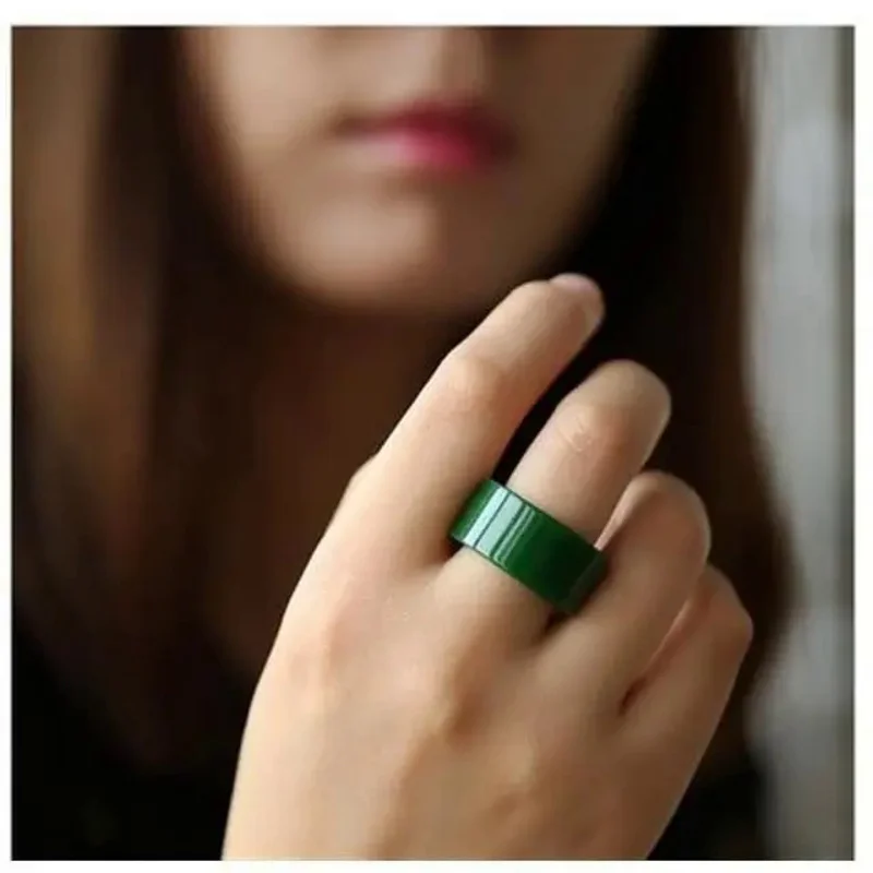 

Natural 100% real green hetian jade ring, handmade sculpture simple jade ring, women party wedding jewelry gift rings for men