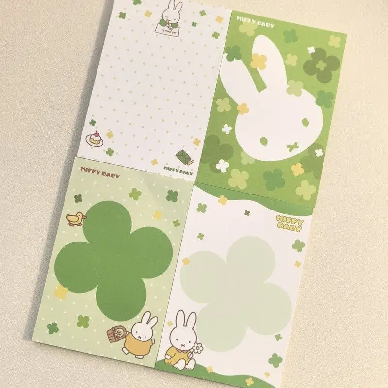 Fresh Four-Leaf Clover Miffy Rabbit Tearable Memo Pad Ins Stationery for Student Notebook Office Message Cartoon Kawaii Lovely