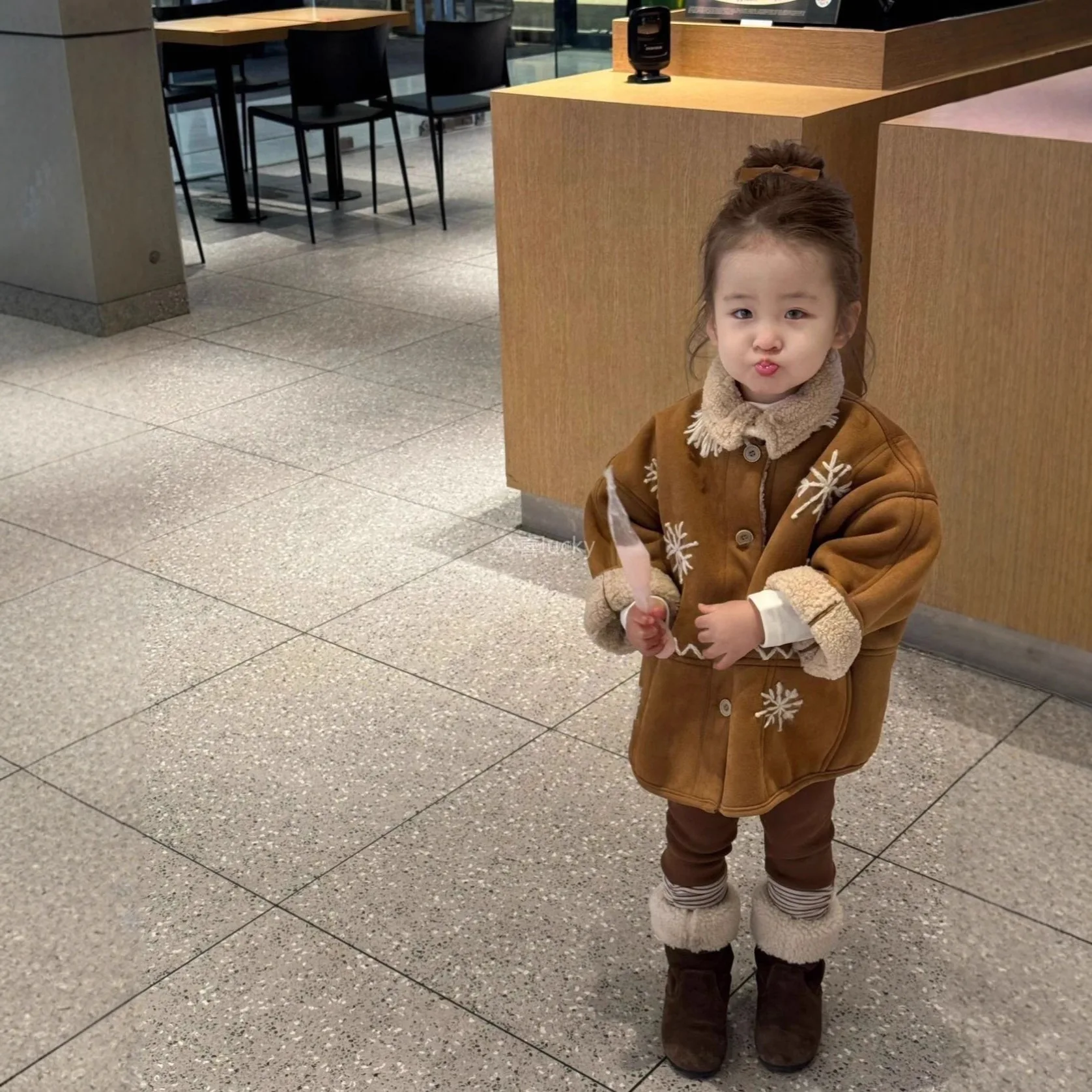 Korean Christmas Deerskin Coat Winter Heavy Snowflake Embroidery Warm Thickened Fur Integrated Jacket