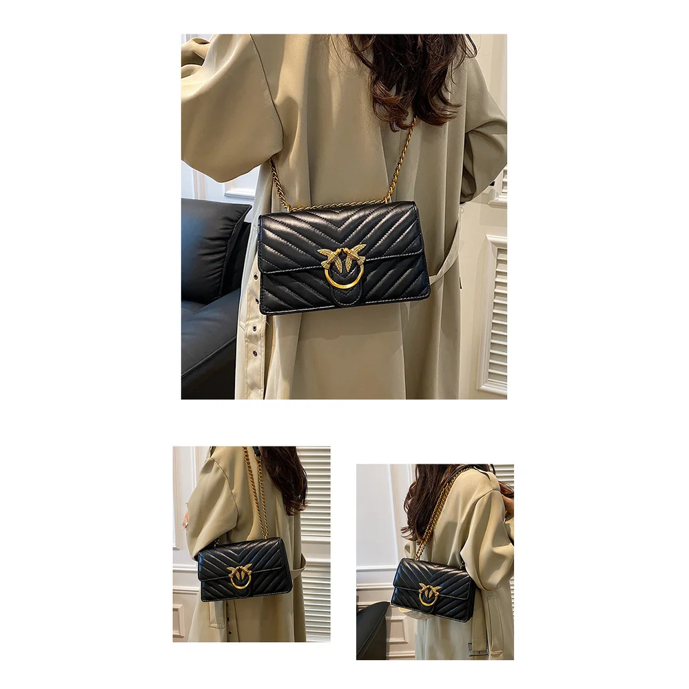 حقيبة سلسلة جديدة 2025، راقية، عصرية، متعددة الاستخدامات، حقيبة كروس بكتف واحد، حقيبة مربعة صغيرة بخيوط مطرزة، بدون صندوق