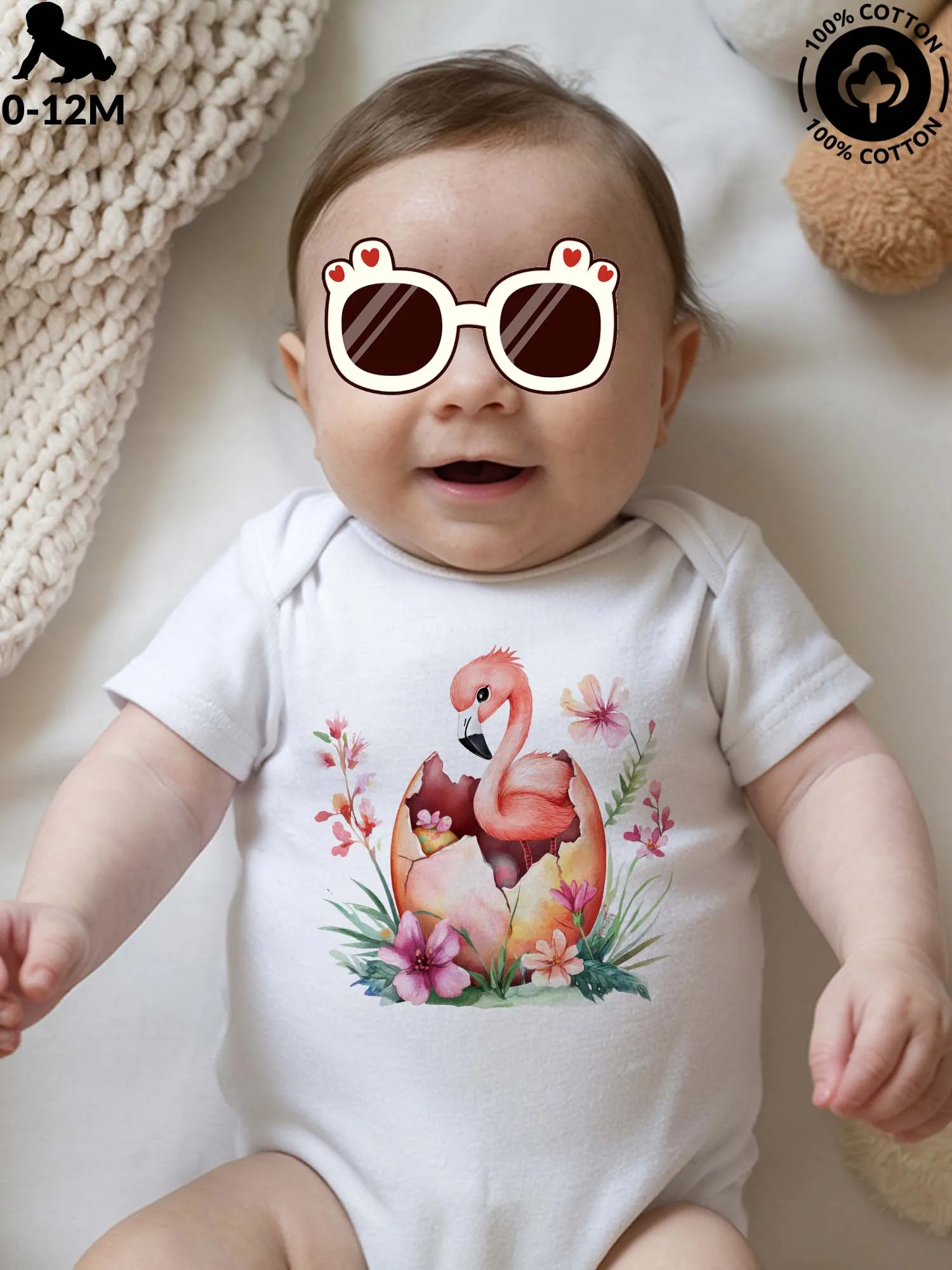 

Детский костюм унисекс с пасхальным фламинго с цветочным принтом, мягкий комбинезон из чистого хлопка, белое боди для всей семьи 190GSM