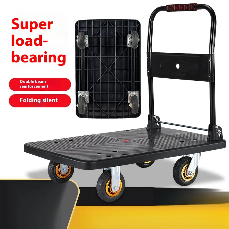 

Handcart Multifunctional Storage Trolley Cargo Silent Folding Flatbed Cart