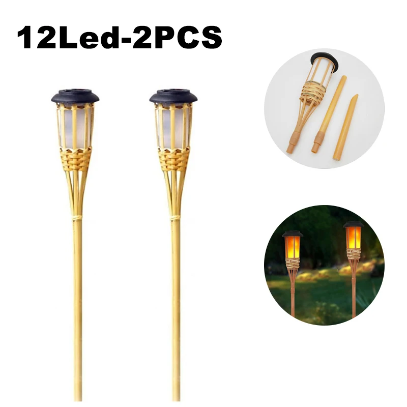Zonne-Energie Lampen Led Vlam Effect Lamp Handwerk Bamboe Waterdicht Tuinverlichting Gazon Fakkels Tuin Landschap Buitenlicht