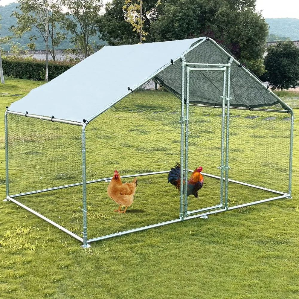 

Large Metal Chicken Coop Poultry Cage Chicken Run Pen Dog Kennel with Waterproof and Anti-Ultraviolet Cover for Outdoor Farm Use