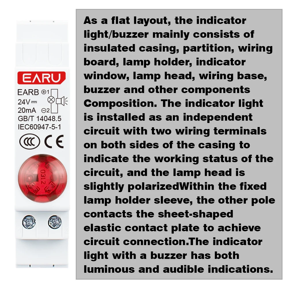 Lampu Sinyal LED Dudukan Rel Din 18MM Seri Buzzer Terdengar dan Visual AC 220V DC 24V Indikasi Indikasi Lampu Pilot Merah