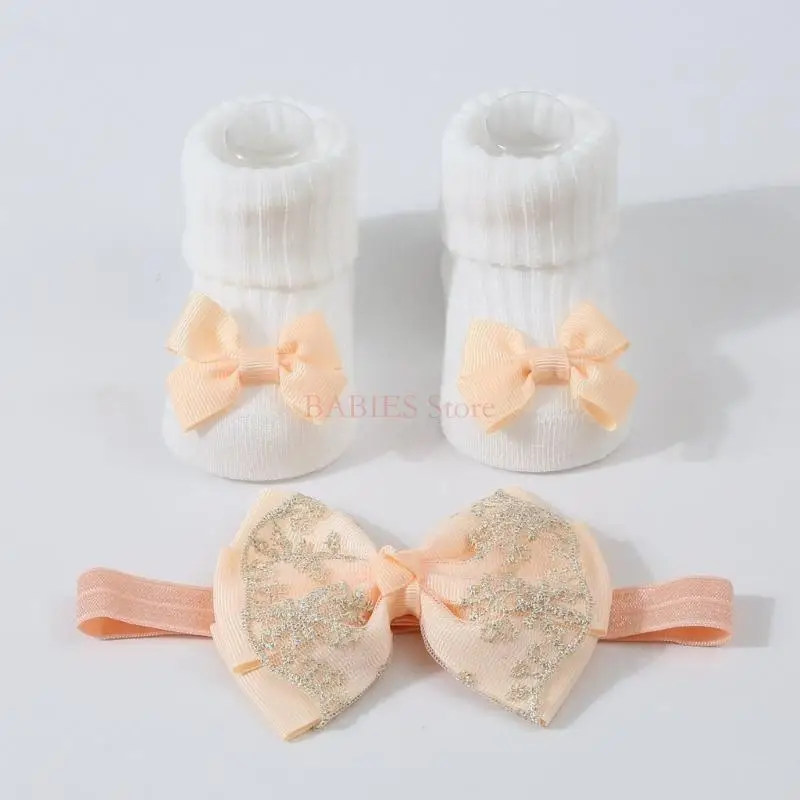 C9GB Baby Knitted Socks Headwear Princess Baby Girl Headband Socks Fashionable Hair Accessories for Infants & Babies