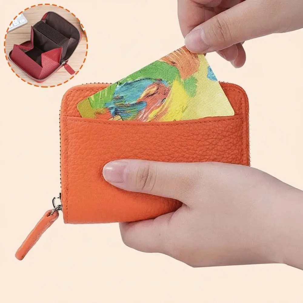 Thin RFID Protection Wallet Anti-splash Water Leather Organ Coin Purse Solid Color Antimagnetic Short Portable Card Bag Men