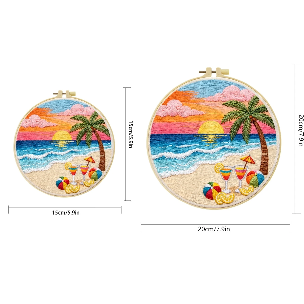 1 Set Strand-Sonnenuntergang-Cocktails DIY-Stickerei-Set für Anfänger, Stickerei-Starter-Kit, Kreuzstich-Kunstgeschenk, Handarbeits-Bastelset – Detail 2