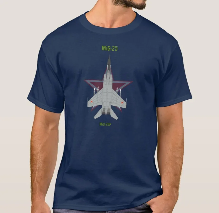 Soviet Air Force MiG-25P Foxbat Interceptor T-Shirt 100% Cotton O-Neck Short Sleeve Summer Casual Mens Tee Aviation Streetwear