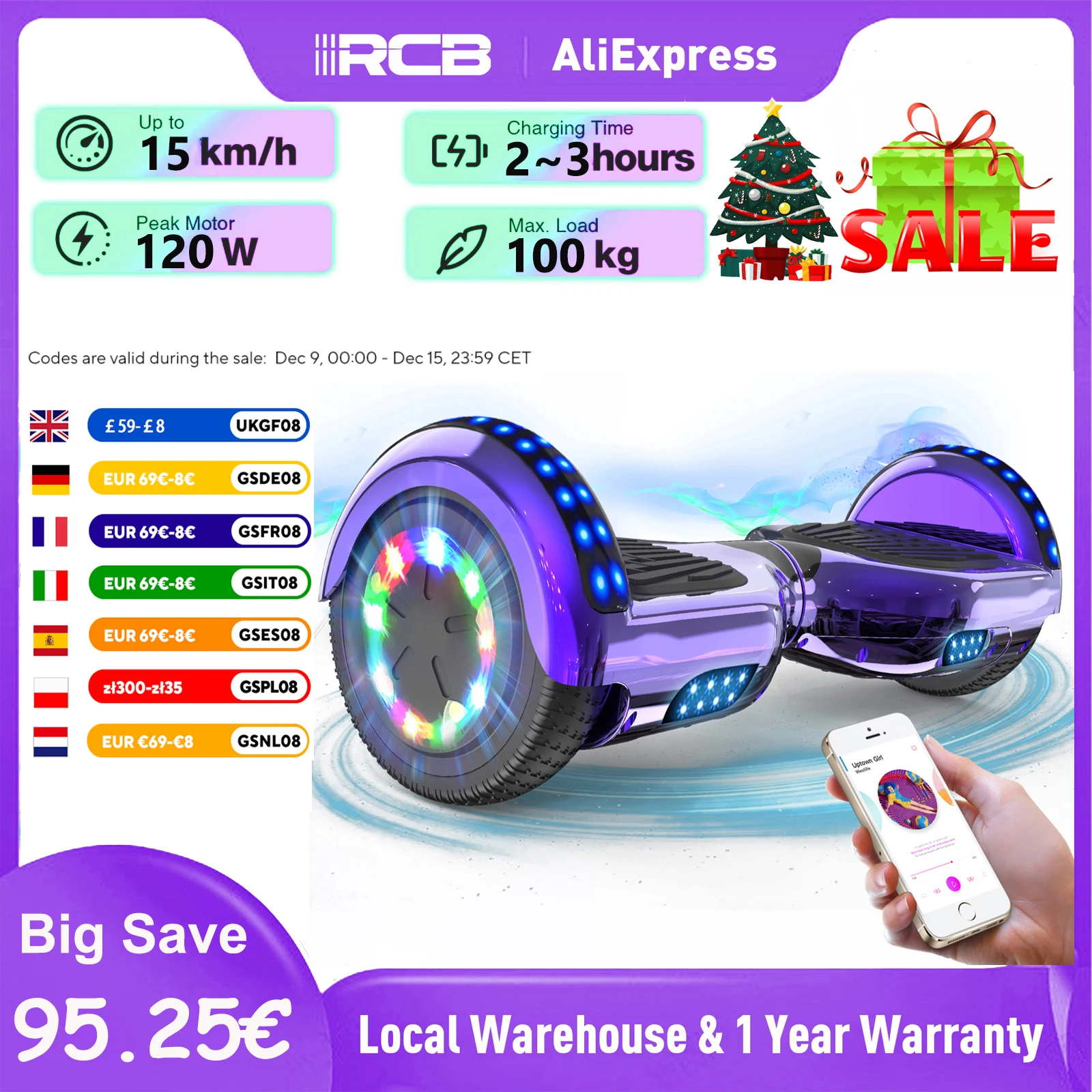 Hoverboards for Kids and Adults 6.5 inch, Segways with Bluetooth - Speaker - Colorful LED Lights, Hover Board Gift for Kids