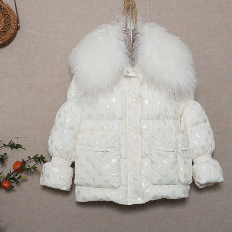 

Real Winter 2023 Fashion Lamb Fur Collar 90% Jacket Women's Down Coat Korean Loose Thickening Warm Overcoats Female