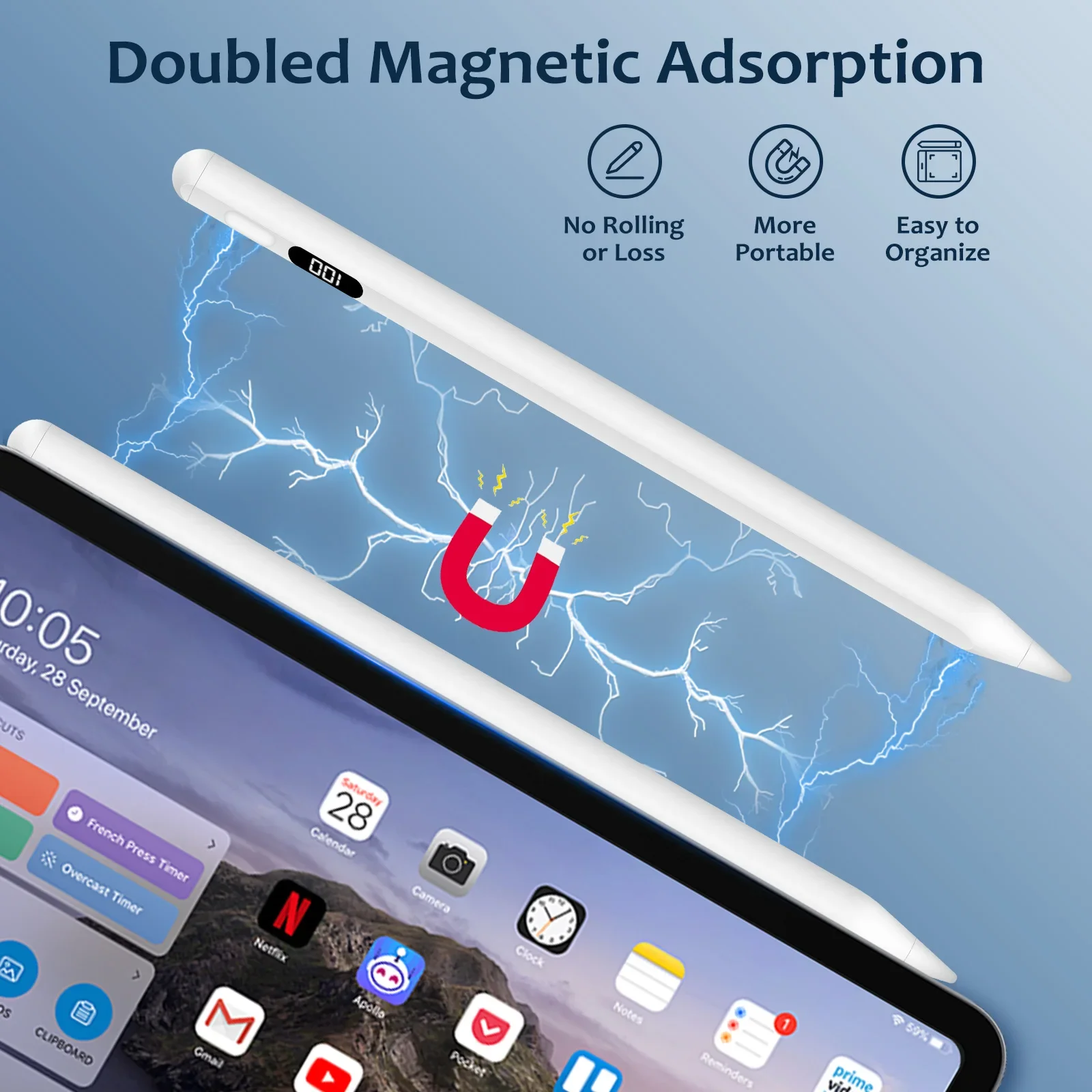 Para apple pencil 2 1 display power digital inclinação palma rejeição lápis óptico para ipad 6/7/8/9/10, mini 5/6, ar 3/4/5, pro 11/12.9