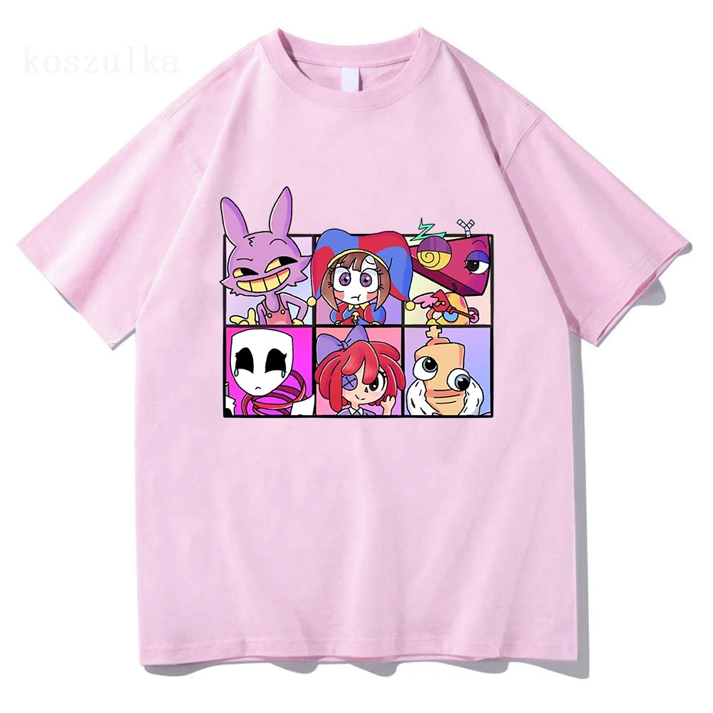 مذهلة الرقمية السيرك تي شيرت مطبوع الرجال النساء عادية عالية الجودة بومني المهرج رامين تي شيرت القطن قصير الأكمام تيز