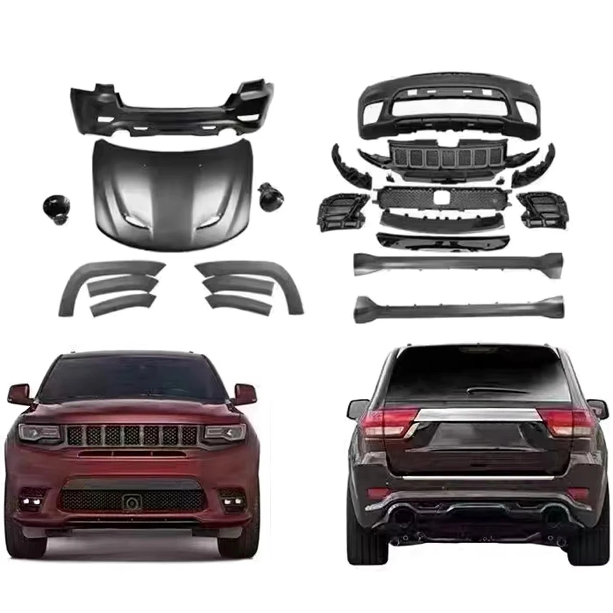 Change to SRT Style Side Skirt Grill Bumpers Body Kit for Jeep Grand Cherokee 2017-2021. 2