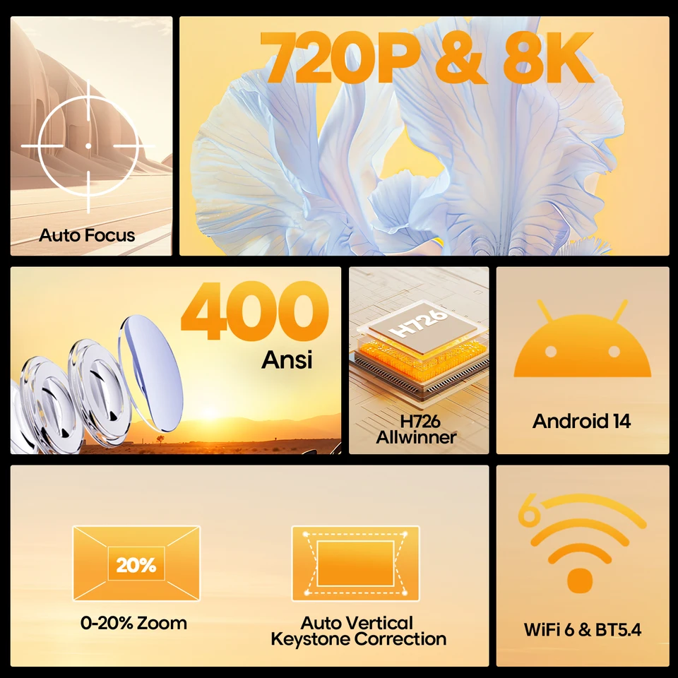 Magcubic Auto Focus Android 14 4K Projector 400ANSI 8K Native 720P