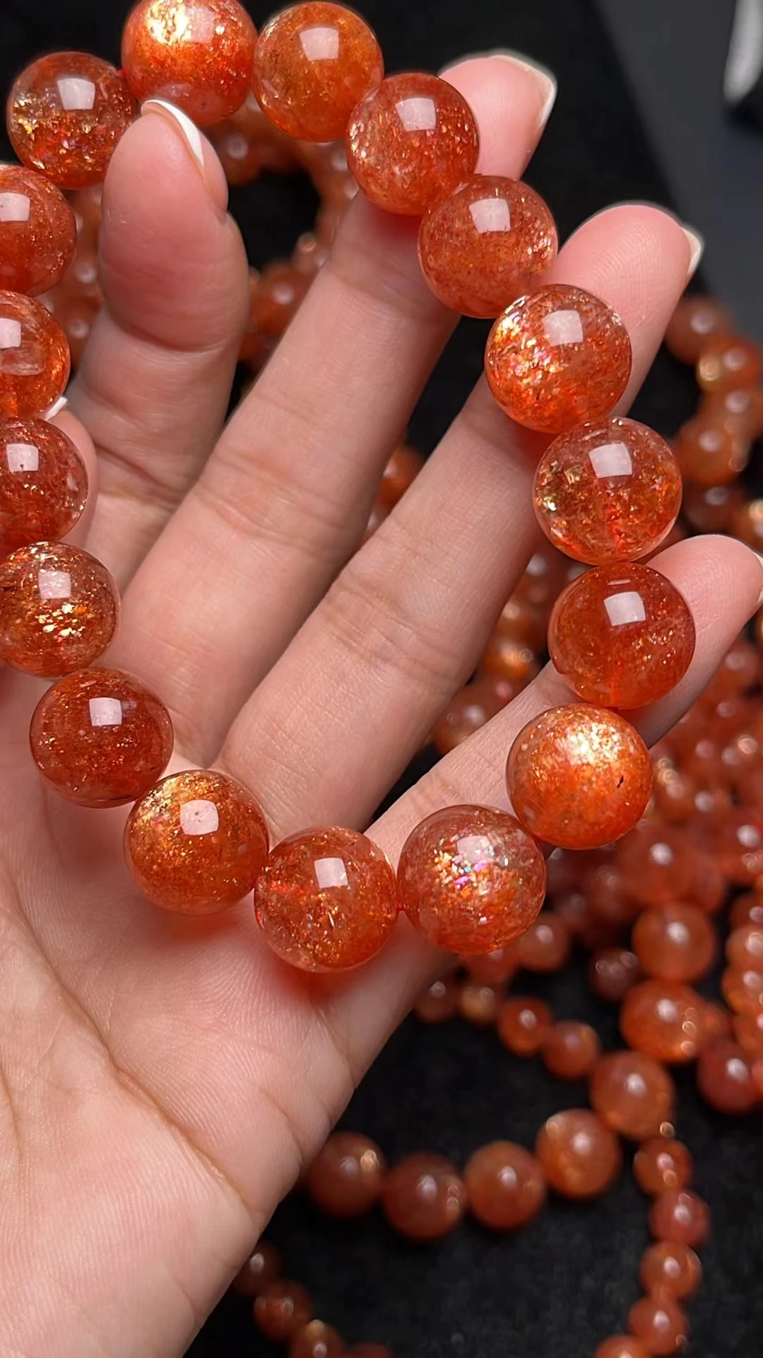 Natural Arusha Orange Strawberry Quartz Sunstone Bracelet Orange 12mm Clear Round Beads Crystal Women Men AAAAAA