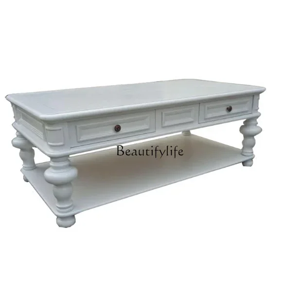 

13American oak old retro square coffee table, European simple solid wood tea table