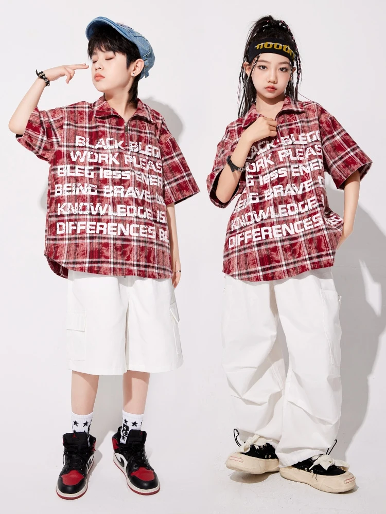 2024 Mode Kinder Hip Hop Kleidung lose Hemden weiße Hosen Jungen Mädchen moderne Tanz kostüm Freizeit kleidung Sommer anzug bl13484