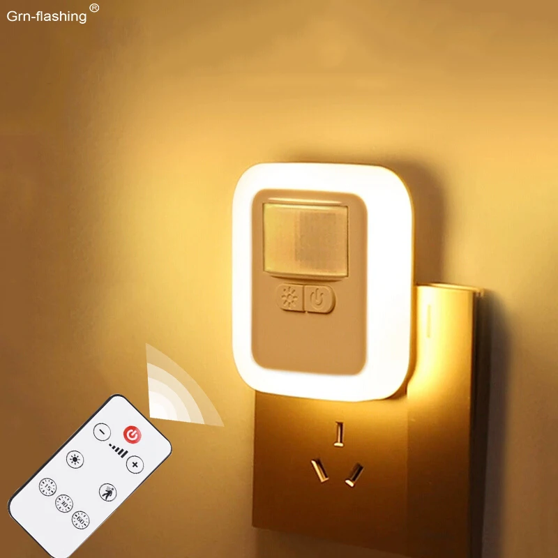 Press Switch LED Night Lights Light Control Smart Night Lamp Stair Corridor PIR Motion Sensor Night Light With Wireless Remote