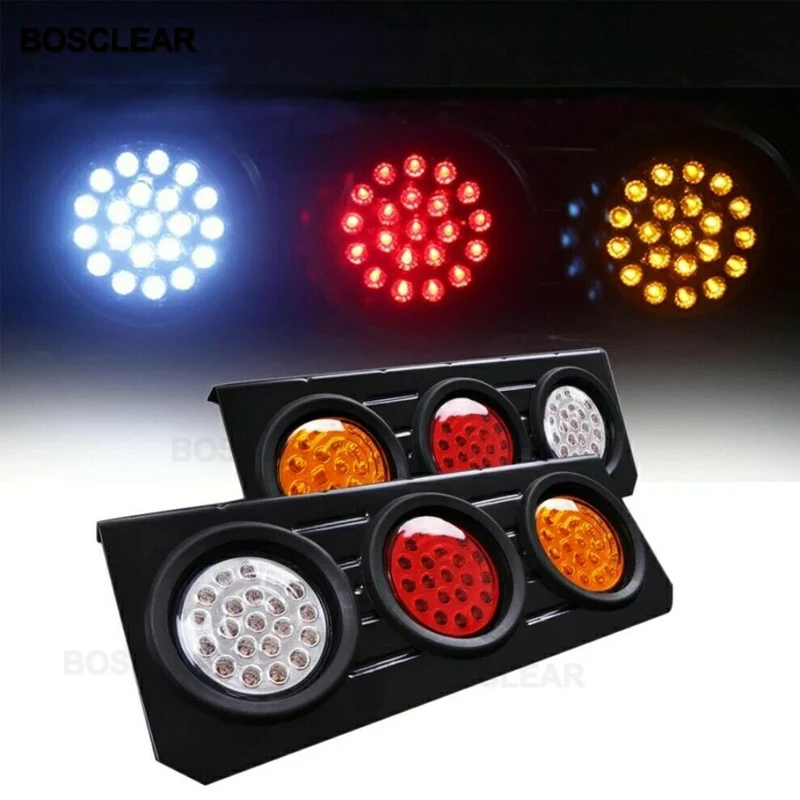 12V Red Yellow White Tail Lights round tail turn signal Reverse Brake Stop Rear light 42 LED Waterproof Car Truck LED reflectors