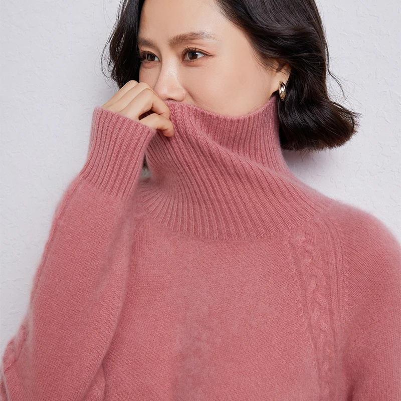 

Women's wool pullover sweater for autumn and winter long sleeved high neck sweater breathable and loose high-quality top