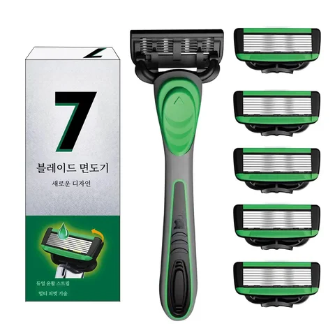 남성용 수동 면도기 교체 가능한 블레이드가 있는 7층 블레이드 면도 칼 피부 손상 없음 올드 스타일 블레이드 면도기