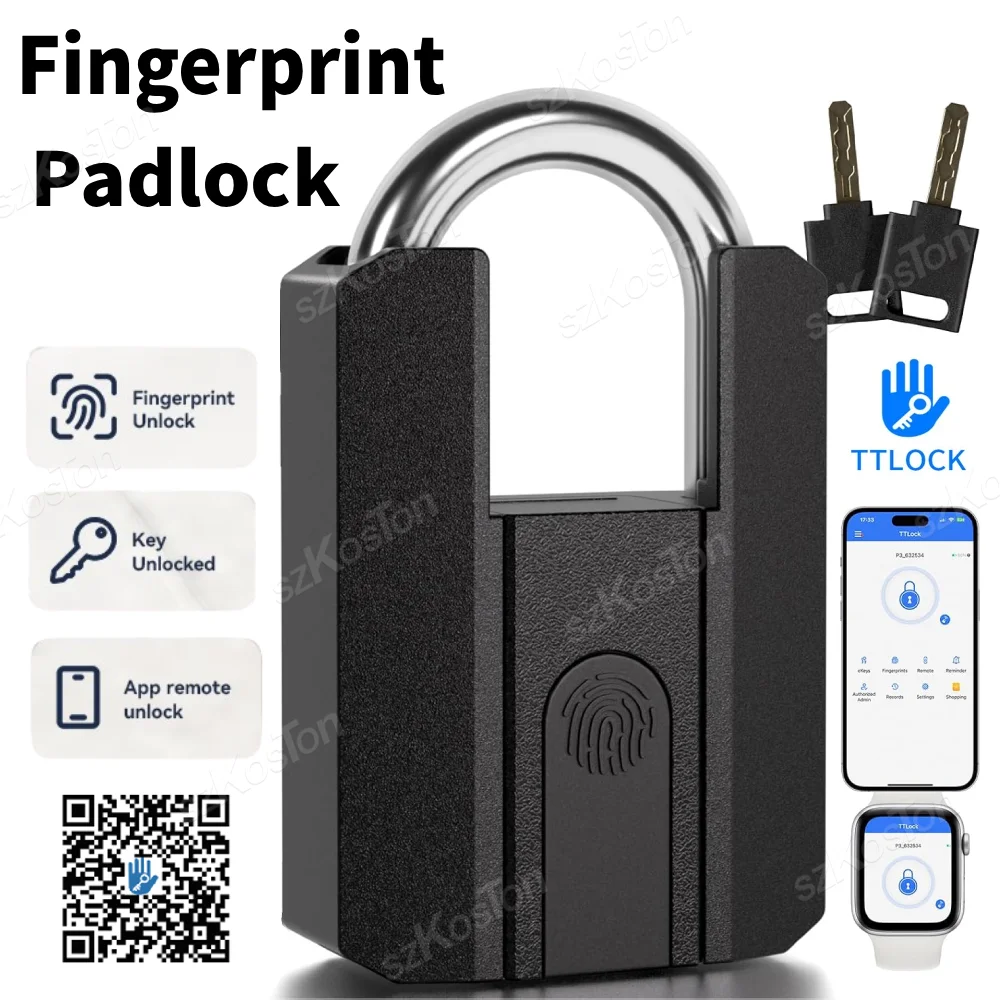 TTlock APP Rechargeable Smart Fingerprint Lock with Key Heavy Duty Fingerprint Padlock Waterproof Biometric Thumbprint Padlock