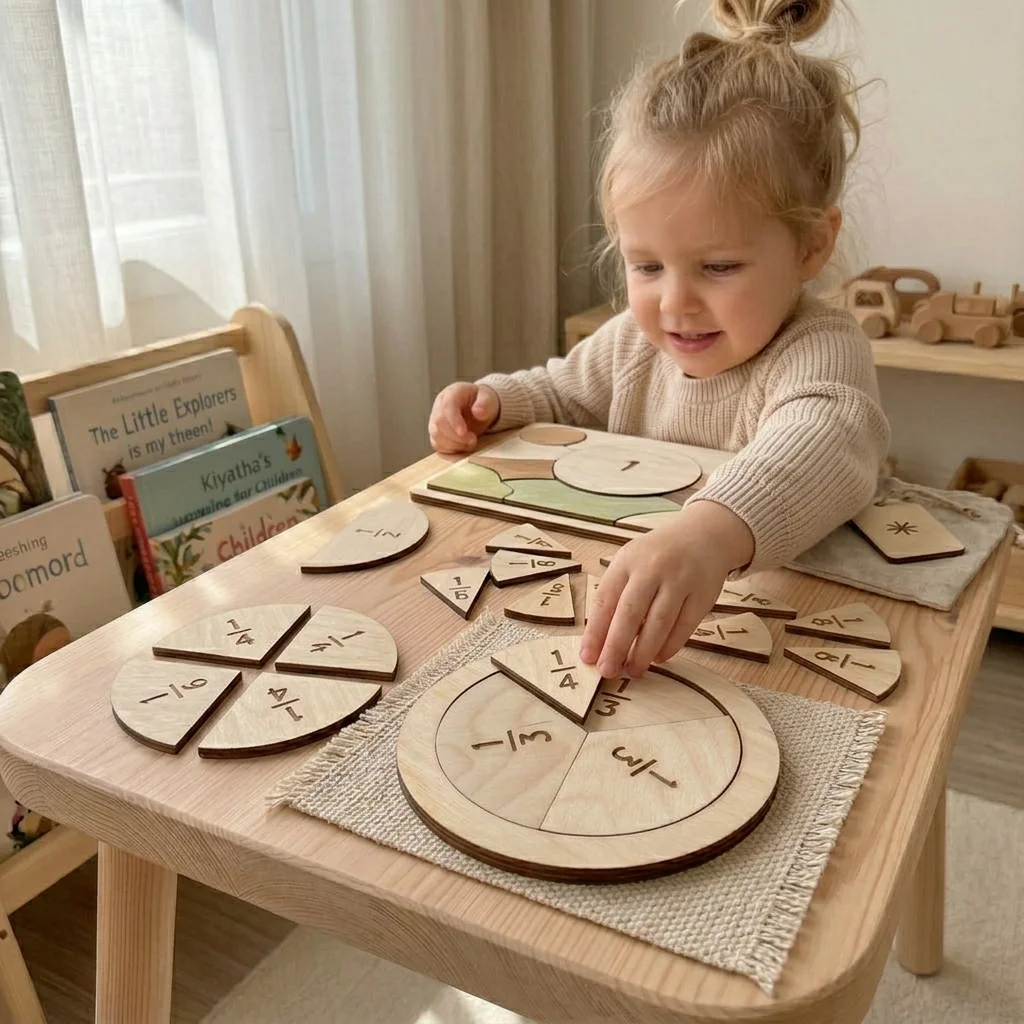 Montessori Wooden Fraction Puzzle Toys Kids Educational Math Learning Board Game Early Learning Fractions Toy Montessori Gift