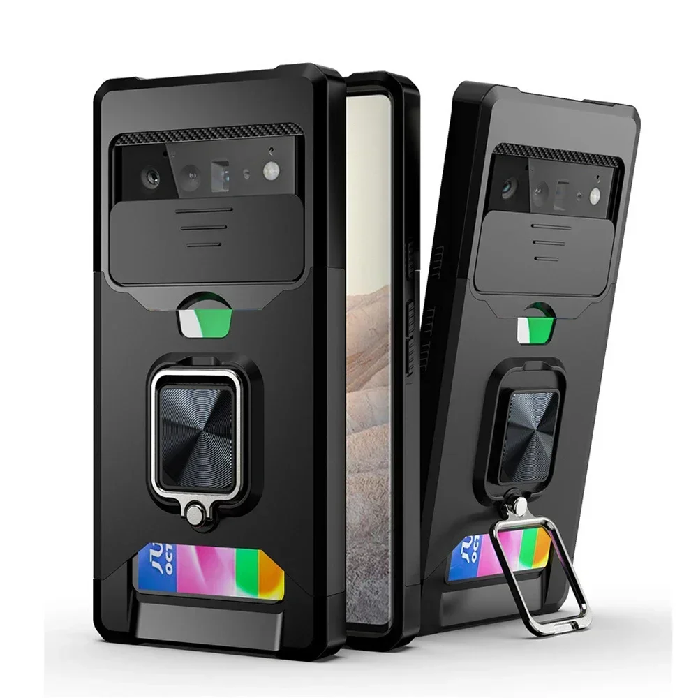 Etui Armor Shockproof Case dla Google Pixel 9 8 7 6 Pro XL 8A 7A 6A Metal Ring Holder Camera Lens Protection Holder Back Cover