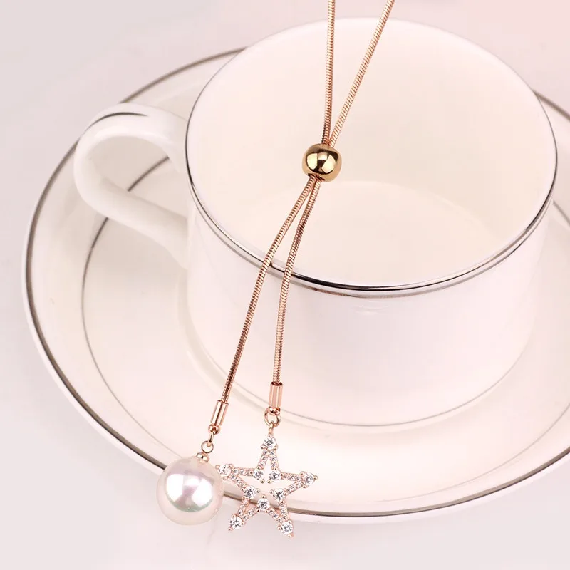 

Five-pointed star pendant sweater chain, simple long tassel necklace for women