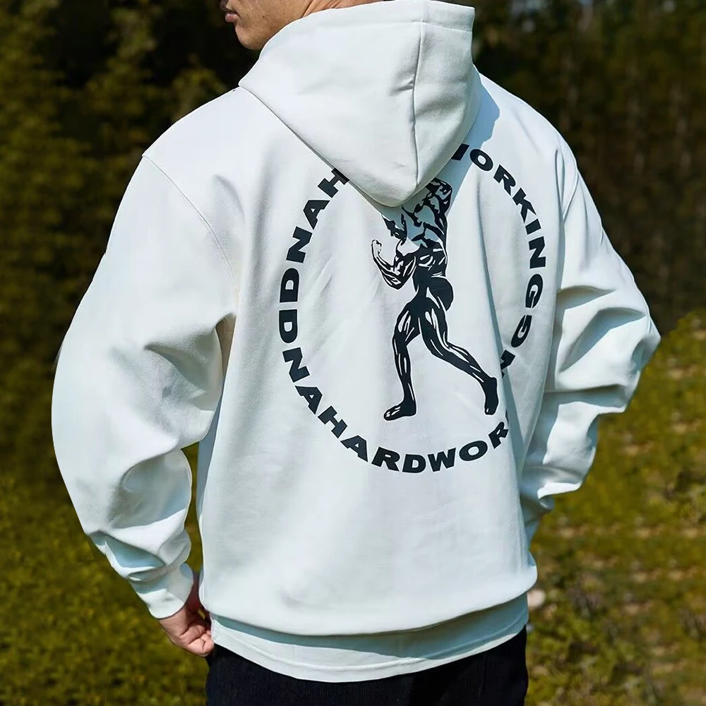 Mens Street Y2k Sports Long-Sleeved Sweatshirt Autumn Winter Fashion American Retro Trendy Brand Printed Loose Hooded Jacket Top