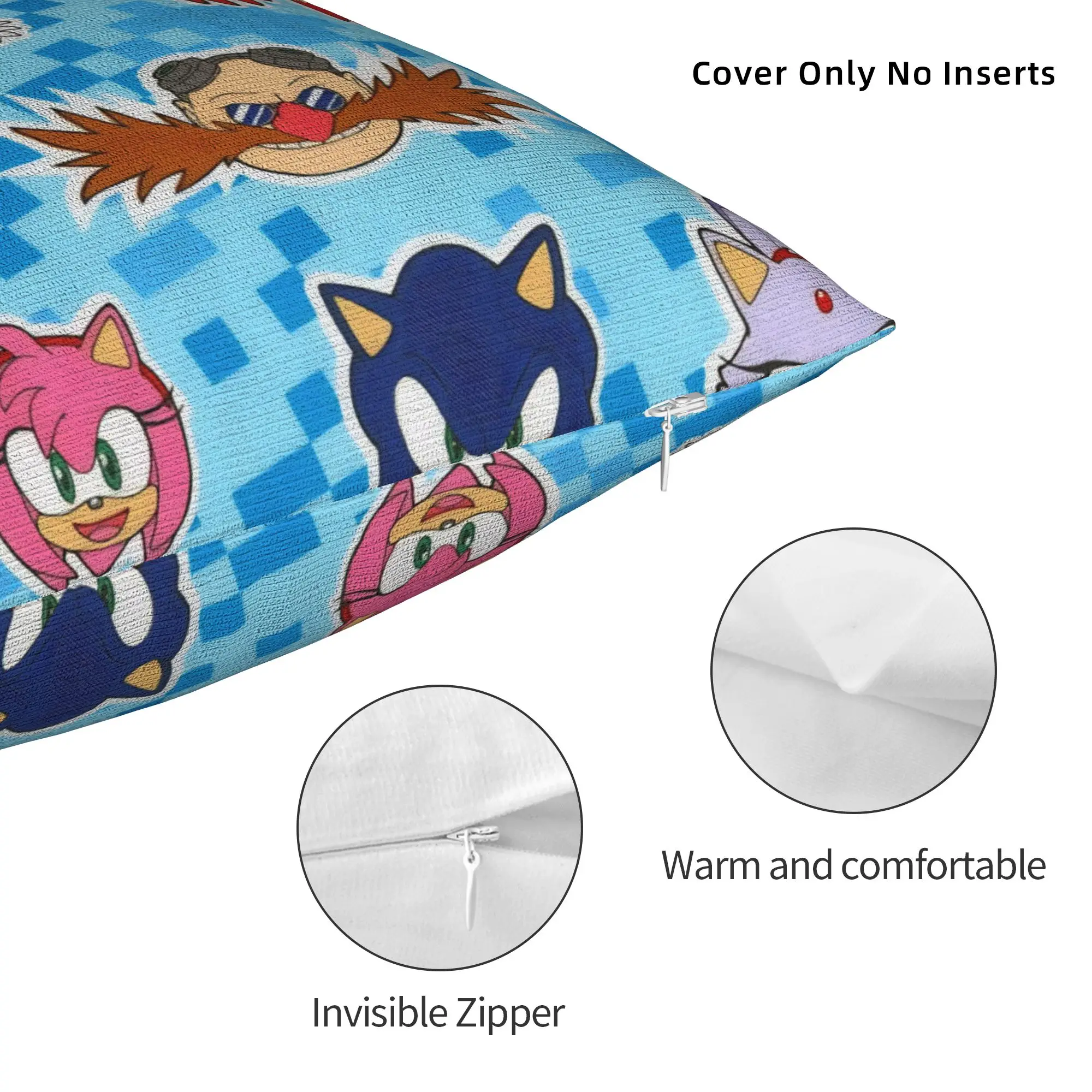 Soniced Games Square Pillow Cases Cartoon  Cushion Covers Fashion Zippered Decor Pillowcase for Home 18" - view 4