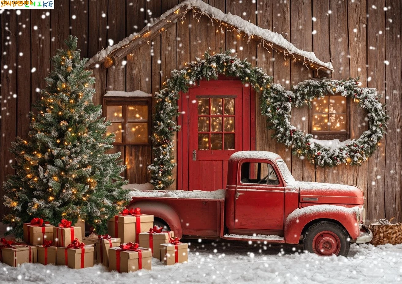 

Photography Backdrops Christmas Tree Red Truck Decoration Family Xmas Holiday Photo Backgrounds For Photographs Studio