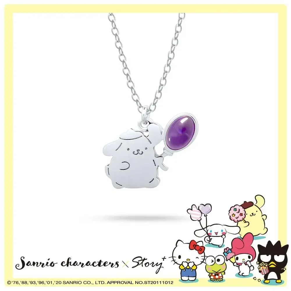 Sanrio jewelry PomPomPurin Balloon Crystal Gemstone 925 Sterling Silver Necklace Kawaii Sanrio Accessories Girl's Birthday Gift