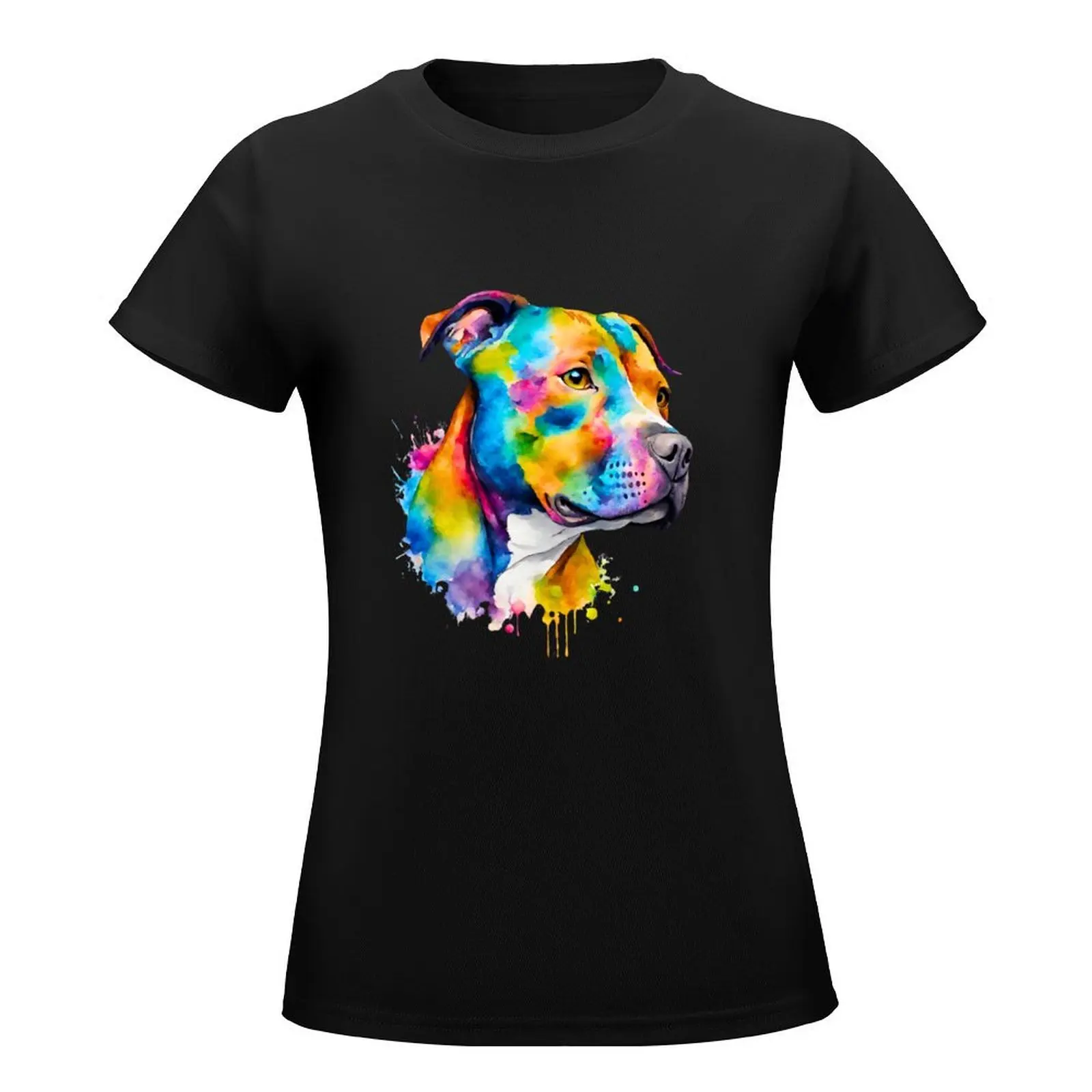 Pitbull Terrier Watercolor Portrait T-Shirt sports fans summer tops anime clothes summer top womans clothing