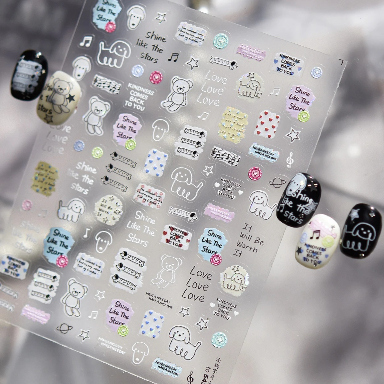 البساطة التصحيح الدب الكلب الكتابة على الجدران حروف نجمة كوكب الموسيقى ملاحظة القلب زر كلمة كتلة مسمار الفن ملصق DIY بها بنفسك مانيكير الشارات