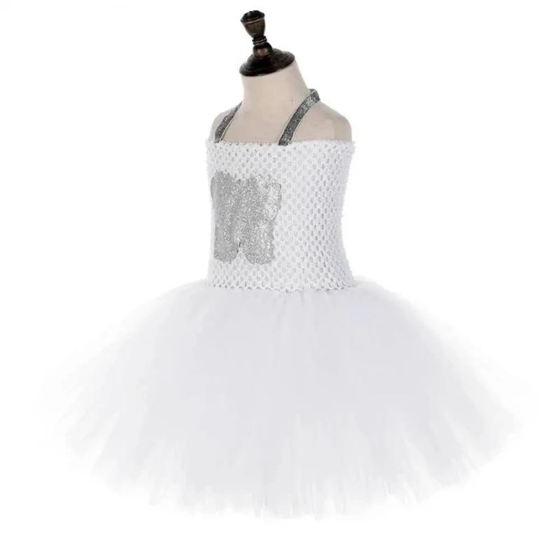 Little Girls Angel Fairy Princess Tutu Dress Set with Butterfly Wings,White Fairy Costume,Kids Ballet Skirt for Halloween Party