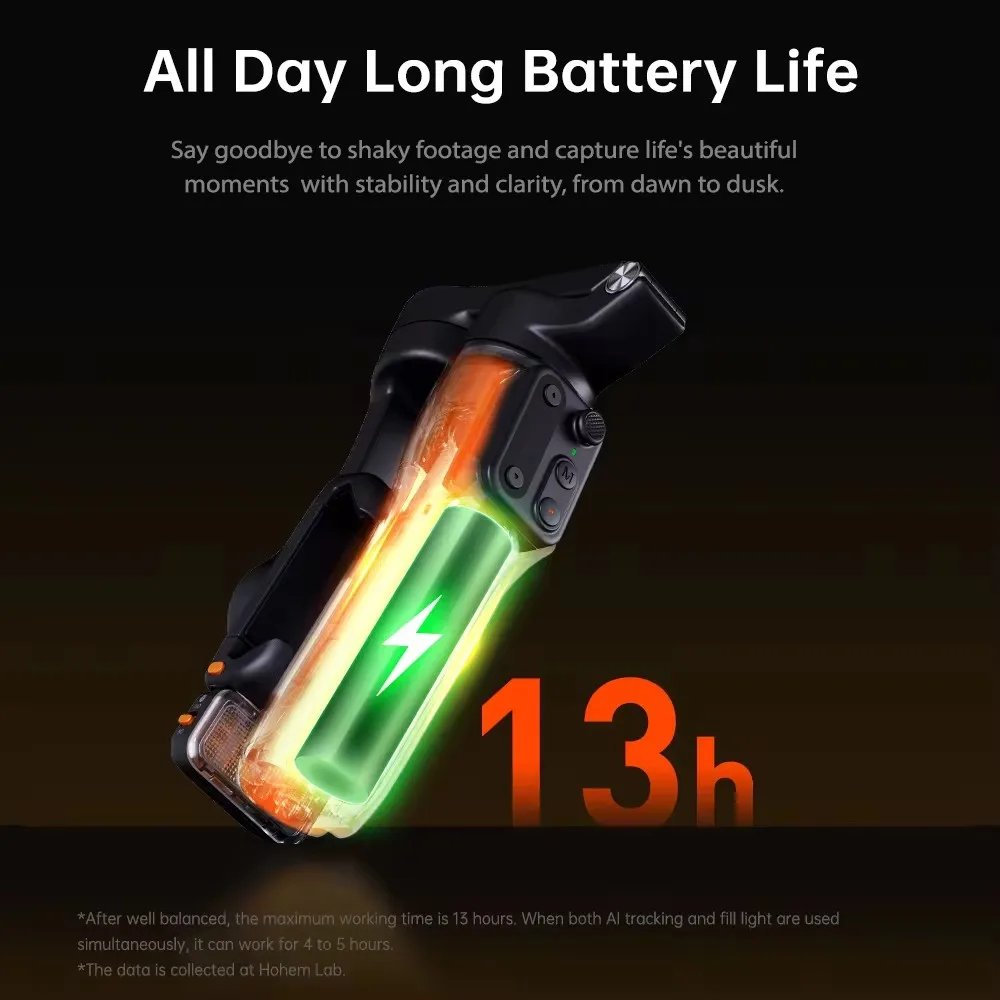 Hohem iSteady V3 مثبت الهاتف الذكي Ai تتبع الوجه 3 محاور الهاتف Gimbal المدمج في Selfie عصا المحمولة آيفون 15/سامسونج