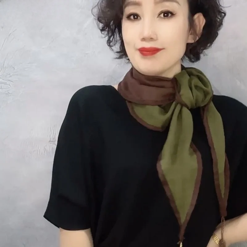 二重層両面両色コットンリネン縁取り付き新作ペンダント多用途ファッション多機能ネックプロテクションスカーフレイジースタイルシルクスカーフ