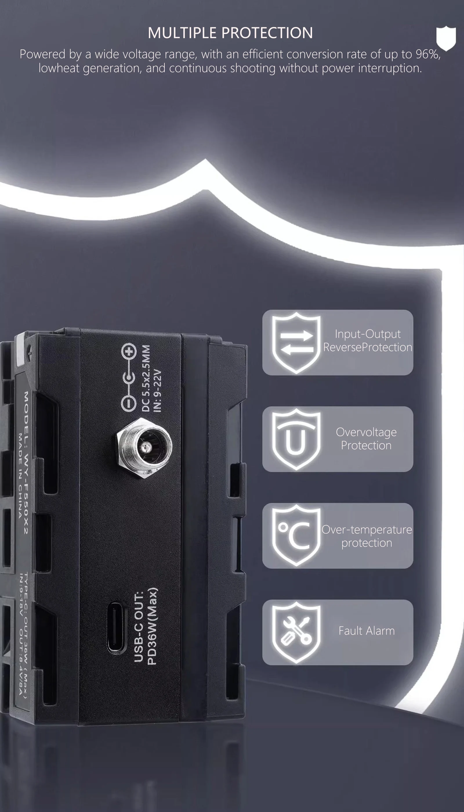 Doppelseitiger NP-F Dummy-Akku-Adapter NP-F550/F750/F970 für Kamera-Monitor Drahtloser Sender D-Tap zu DC 5,5*2,5mm Kabel – Detail 10