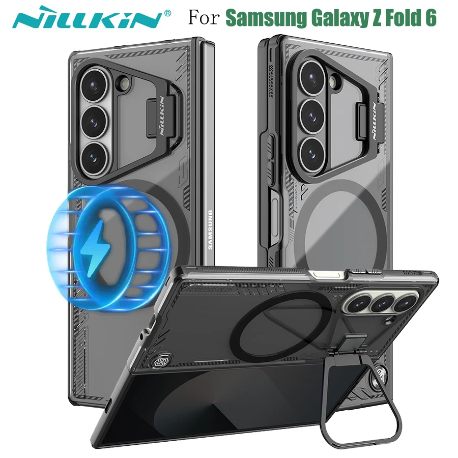 For Samsung Galaxy Z Fold 6 5G MagSafe Transparent Case NILLKIN Iceblade Fold Clear Magnetic Case For Z Fold6 With Metal Stand