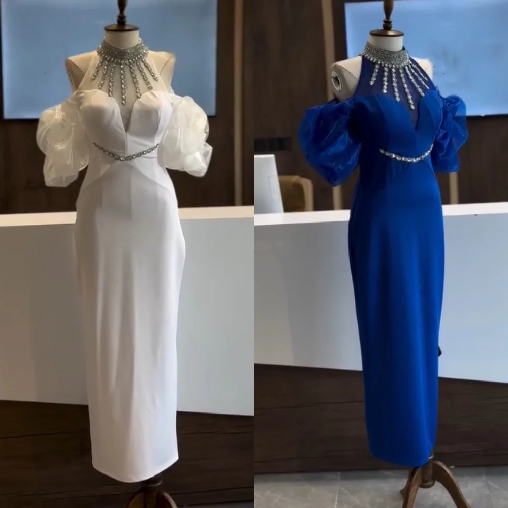 

Индивидуальные современные стильные джерси с блестками и складками, прямые платья миди с лямкой на шее, вечерние платья высокого качества на заказ