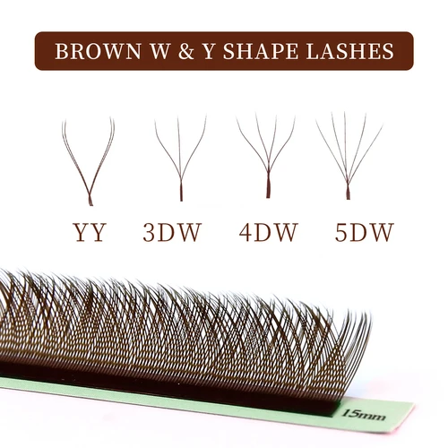Imagen 2 del producto Extensiones de Pestañas 5W YY 7mm Color Marrón 4DW, Fans de Pestañas Brasileñas Premade, Clusters Individuales DIY, Pestañas 3D en Forma de W, Dolly Eye