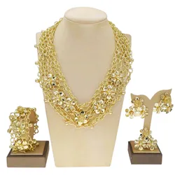 Yulaili New Gold Plated Jewelry Sets for Women Flower Necklace Bracelet Earrings Ring Party Accessories Free Shipping H50023