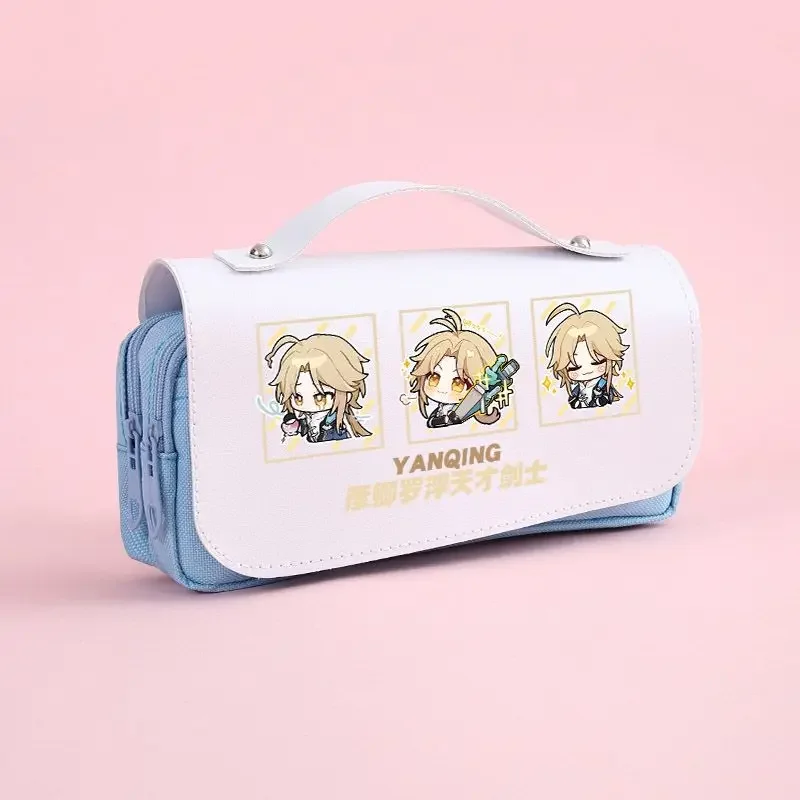 Anime Honkai: Star Rail Cosplay Yanqing Cartoon Oxford Cloth estudiante PU Leather Flip Pen Bag Pencil Case Stationery Gifts