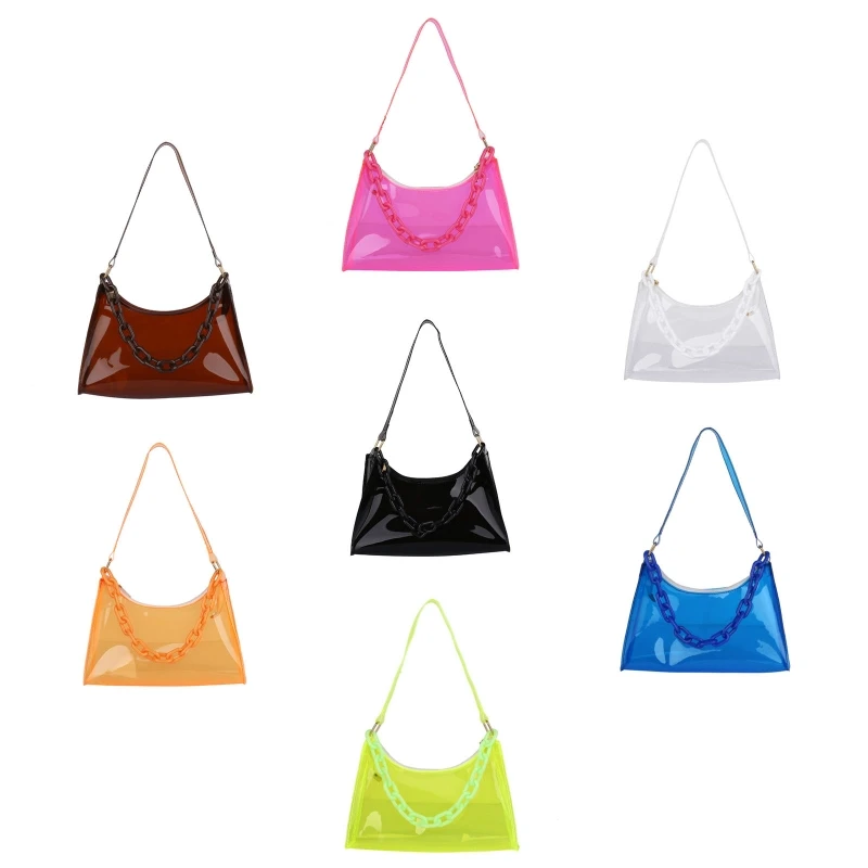 Fashion Ladies Jelly Bags PVC Clear Bag Underarm Bags Casual Women Summer Handbags Purse